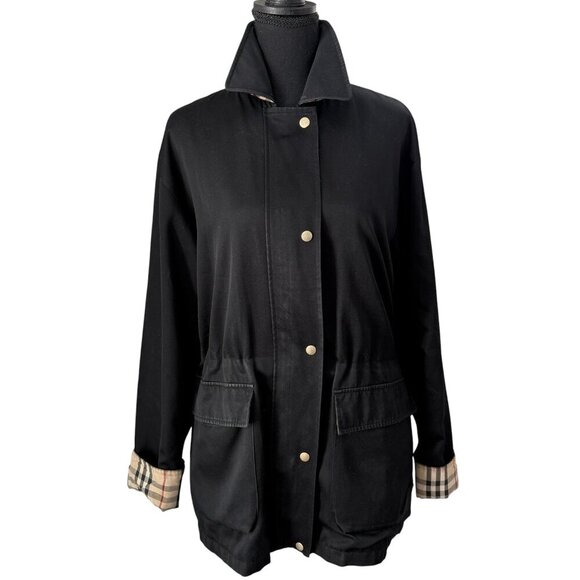 BURBERRY Vintage 90s Black Nova Check Car Coat Jacket Sz L/XL